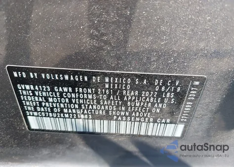 2019 Volkswagen Jetta 1.4T R-Line/1.4T S/1.4T Se from USA, damaged, VIN 3VWC57BU2KM221863